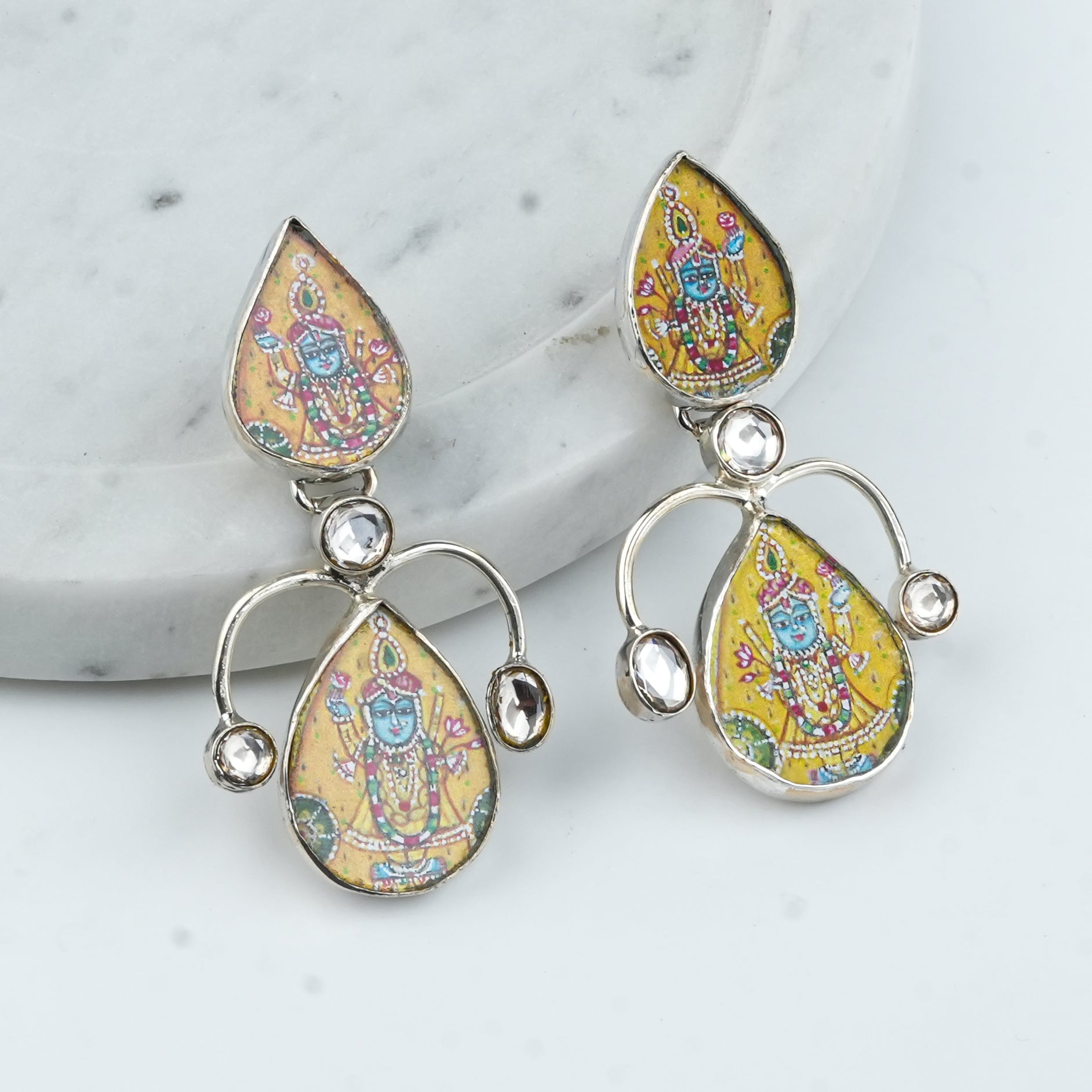 Silver Miniature Hand-Painted Statement Earrings