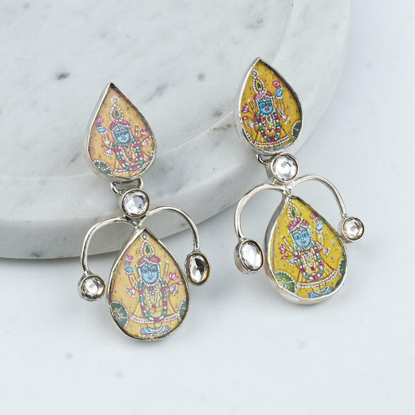 Silver Miniature Hand-Painted Statement Earrings