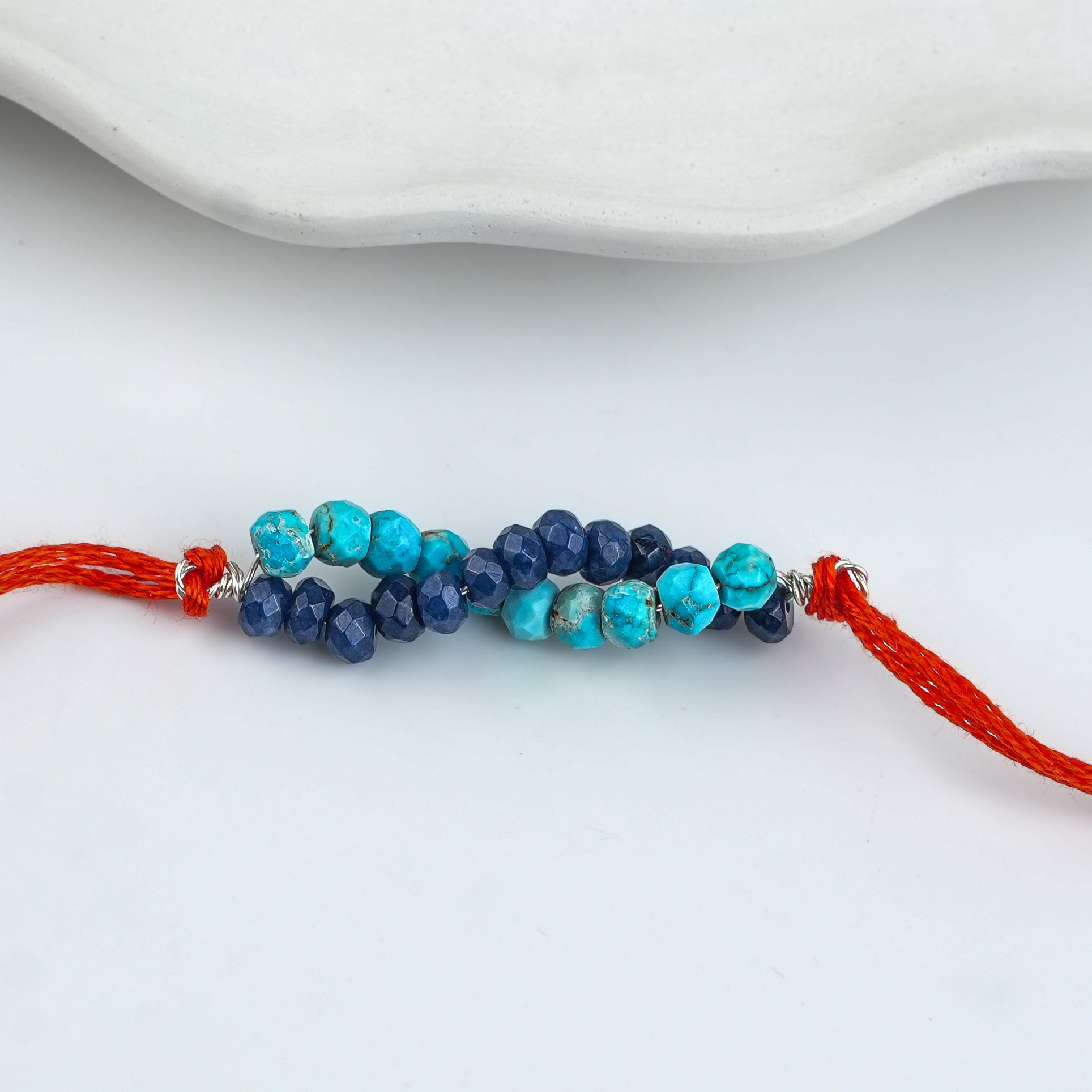 Turquoise & Blue Jade Handmade Silver Rakhi