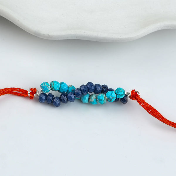 Turquoise & Blue Jade Handmade Silver Rakhi