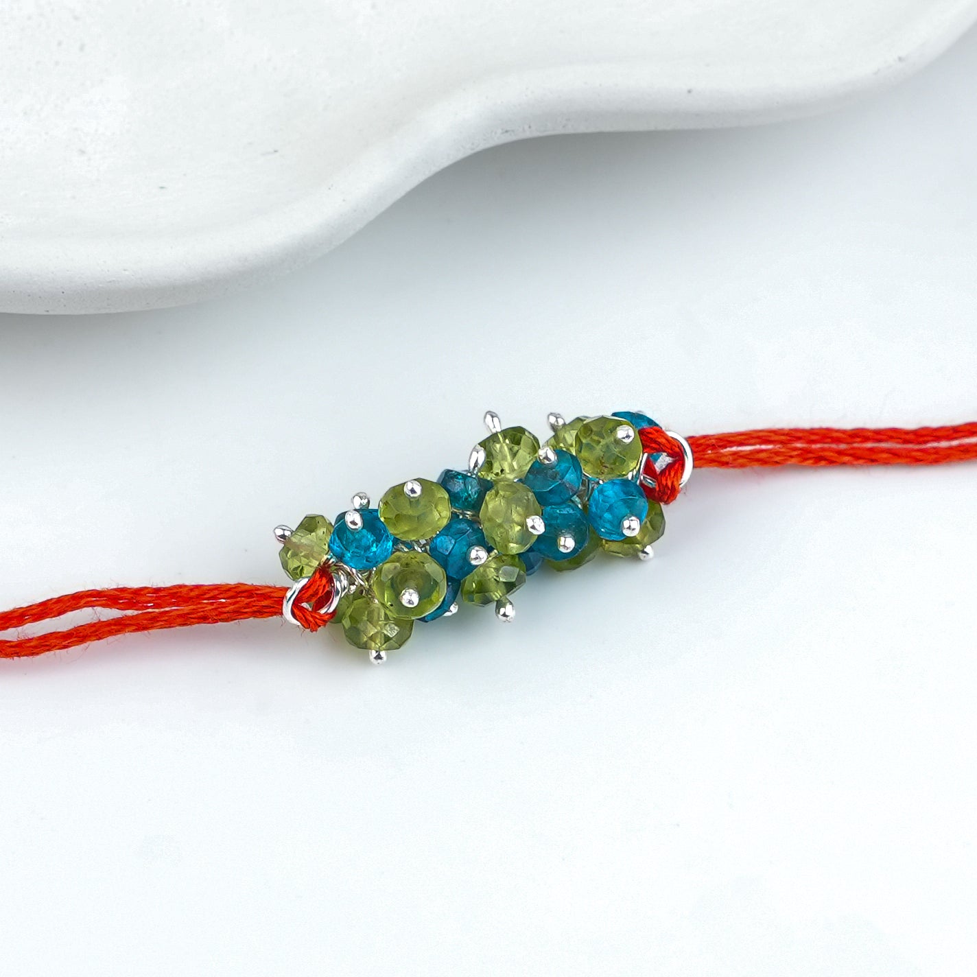 Rhodolite & Peridot Handmade Silver Rakhi