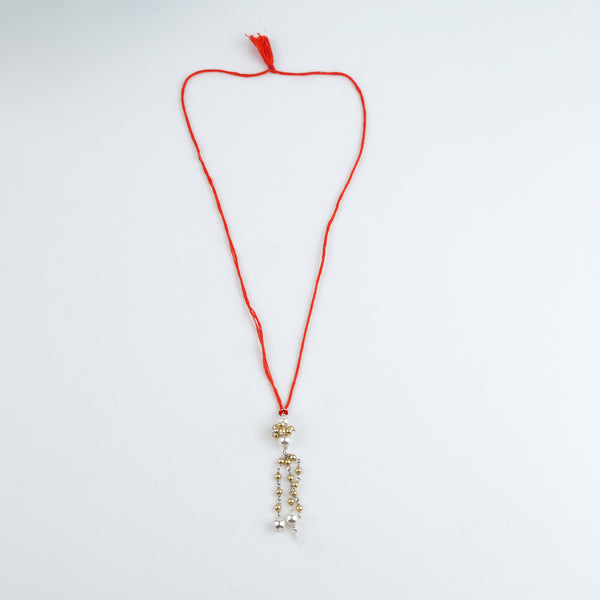 Golden & White Pearl Handmade Silver Lumba Rakhi