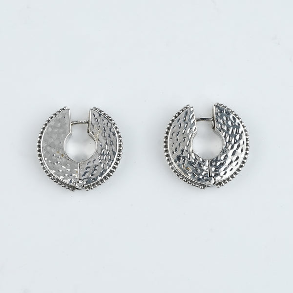 Silver Oxidised Hammered Hoops