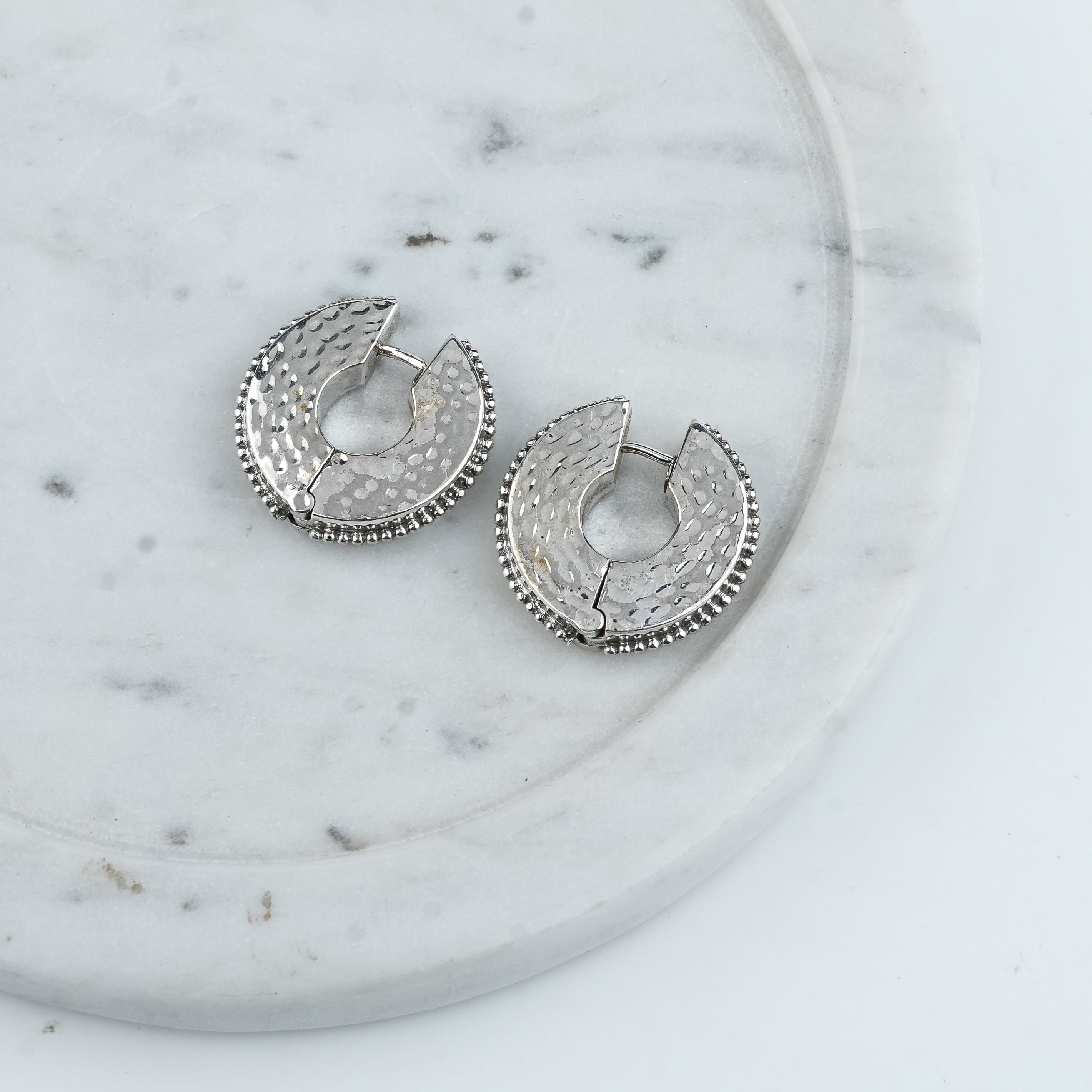 Silver Oxidised Hammered Hoops