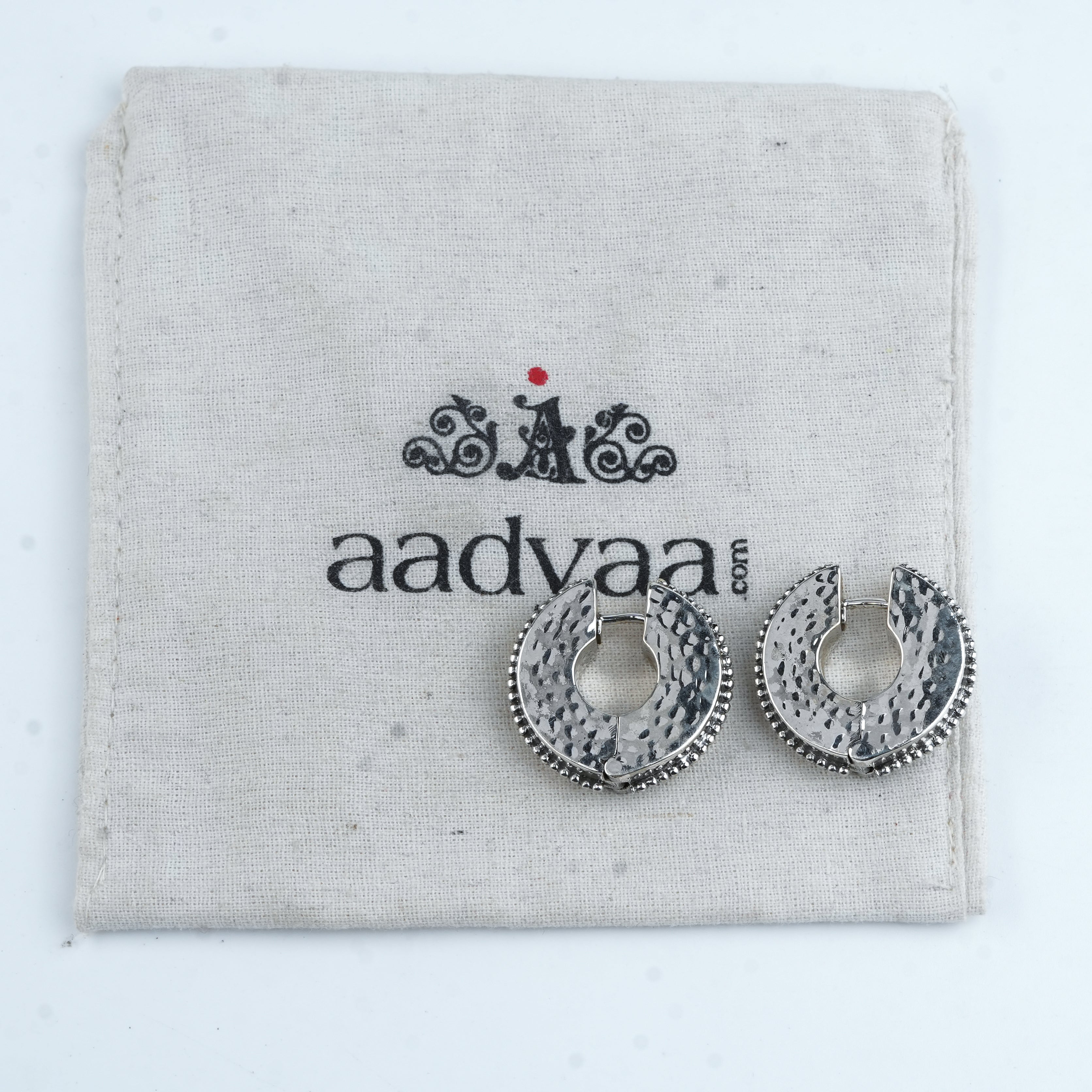 Silver Oxidised Hammered Hoops