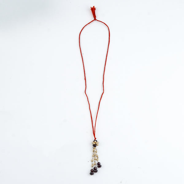Garnet & Golden Pearl Handmade Silver Lumba Rakhi