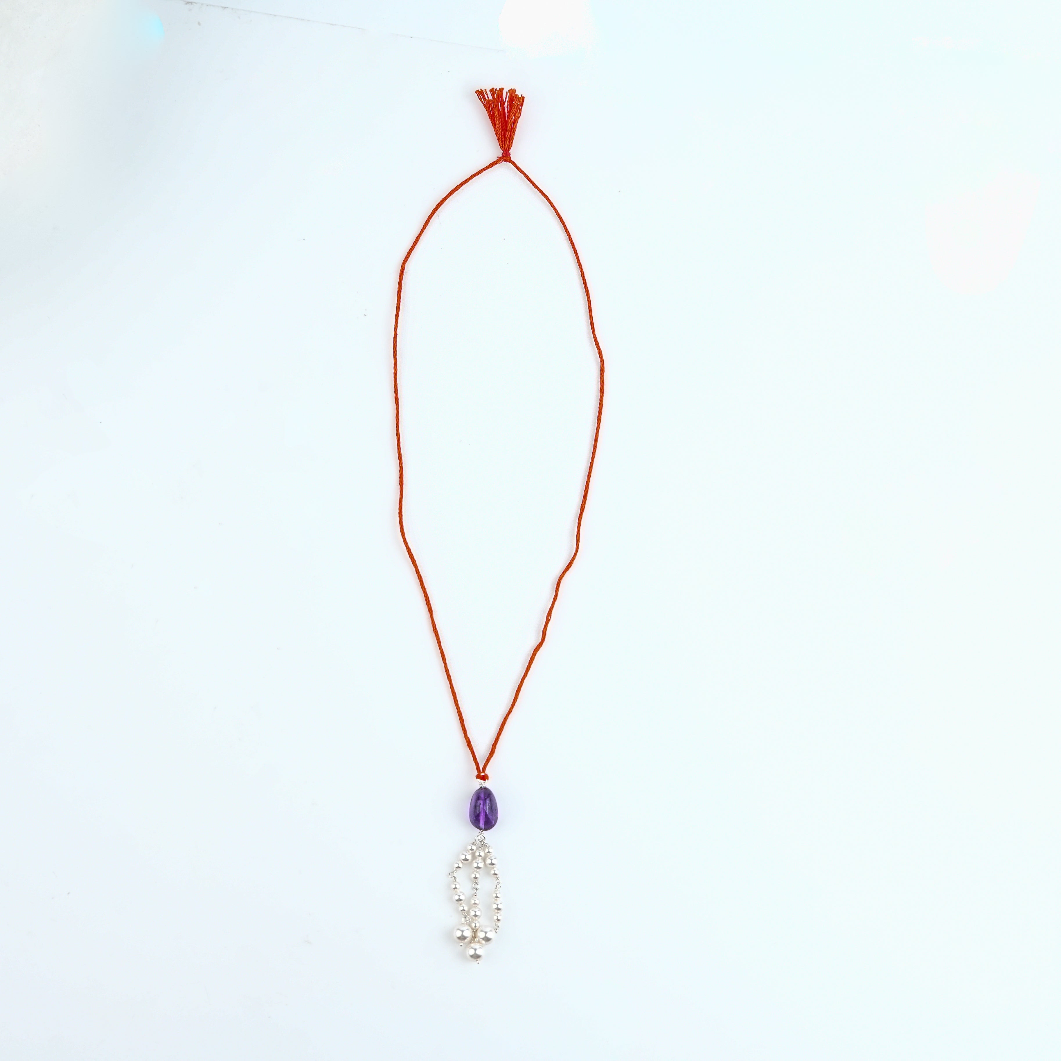Amethyst & Pearl Handmade Silver Lumba Rakhi