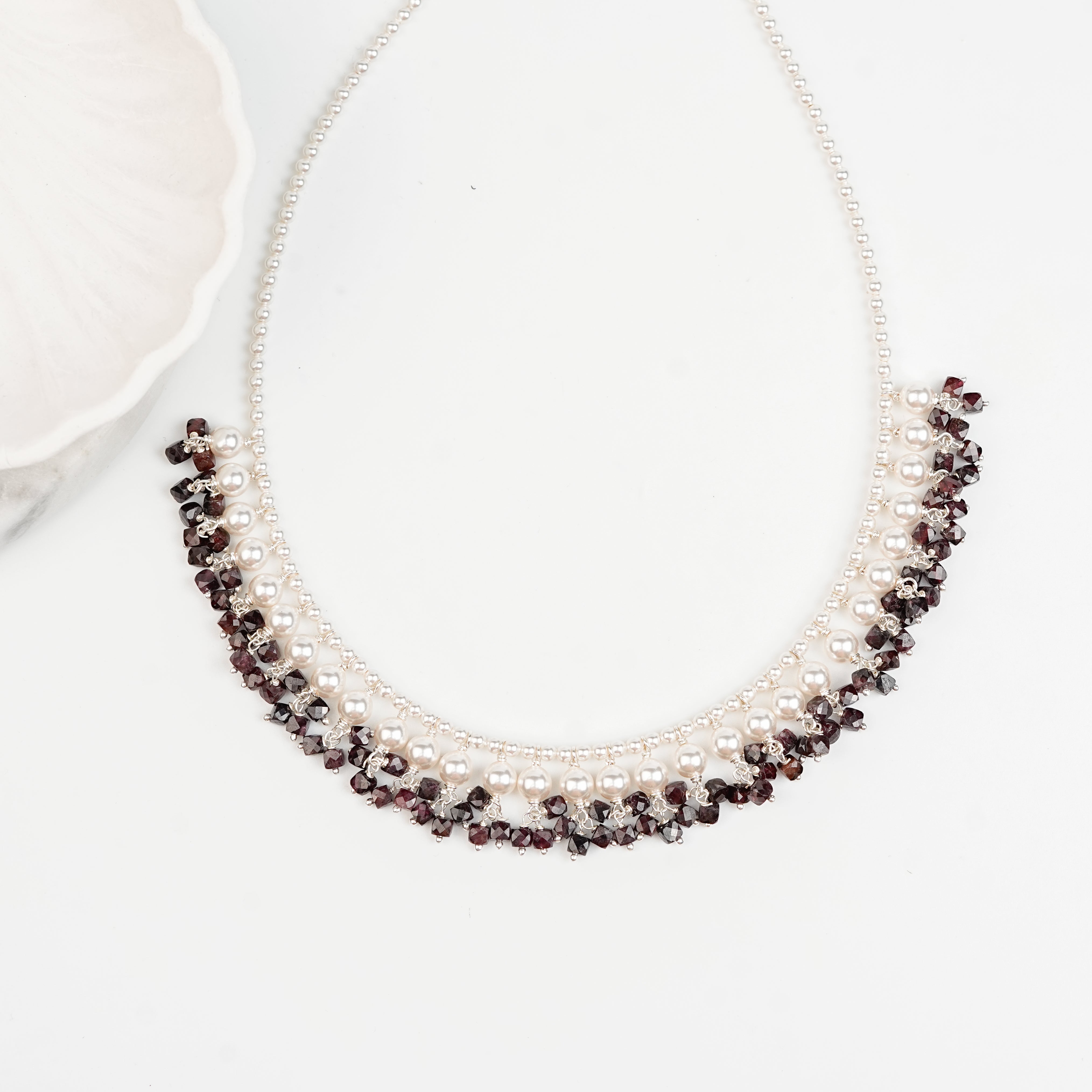 Luxe Necklace - Garnet and Pearls