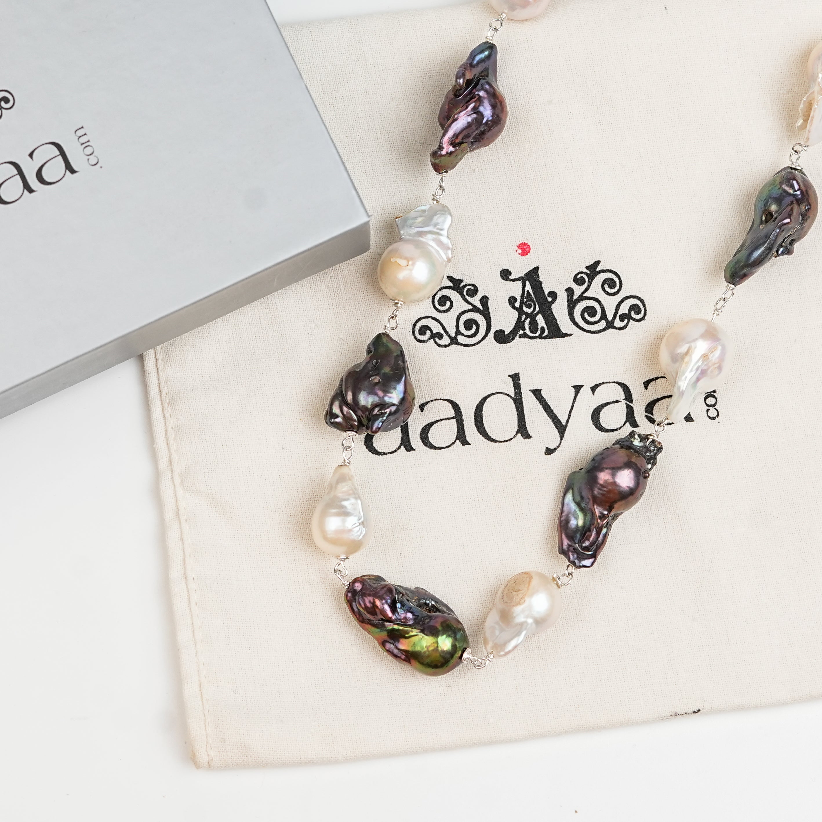 White and Black Baroque Pearl Ganthan Necklace