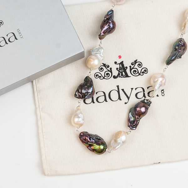 White and Black Baroque Pearl Ganthan Necklace