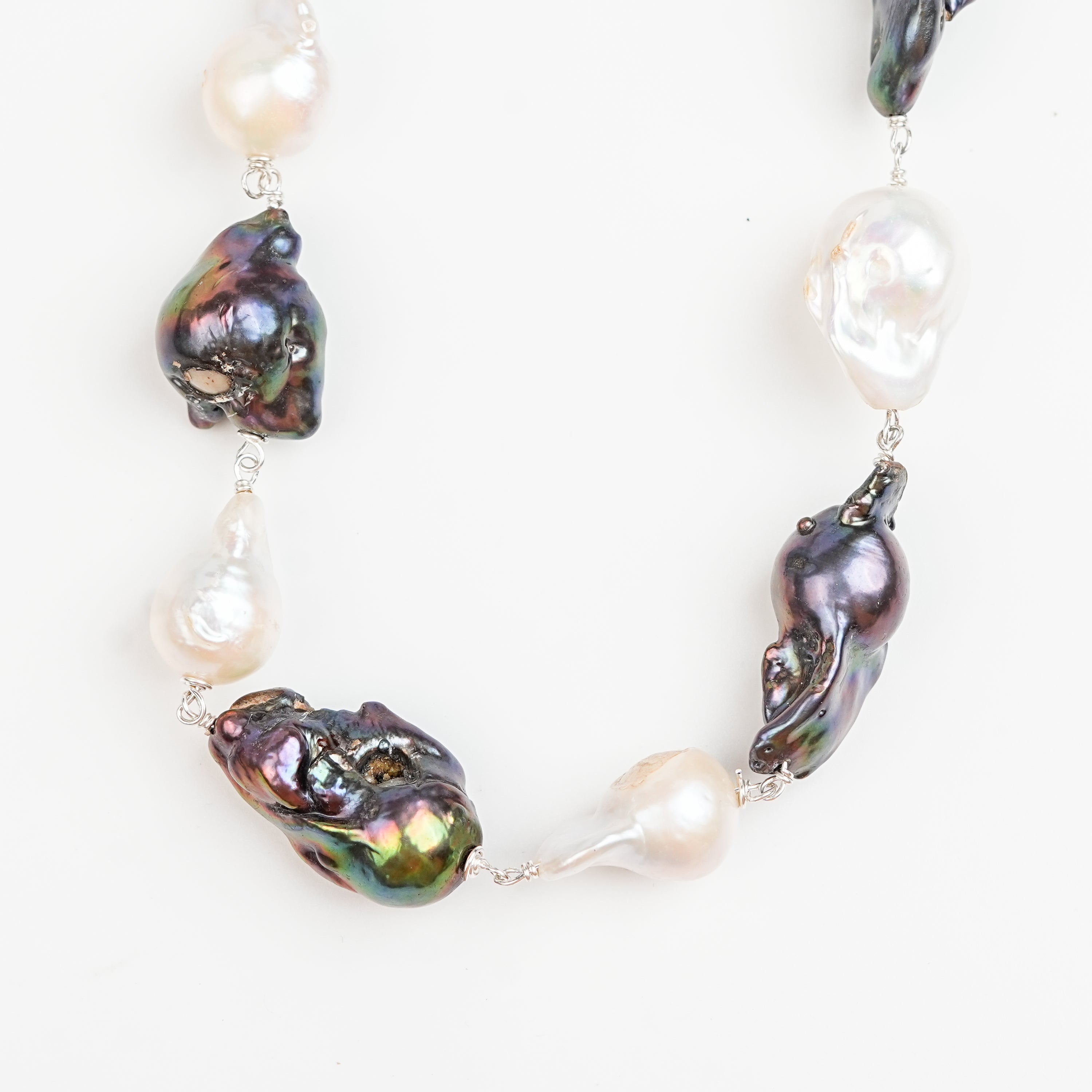 White and Black Baroque Pearl Ganthan Necklace