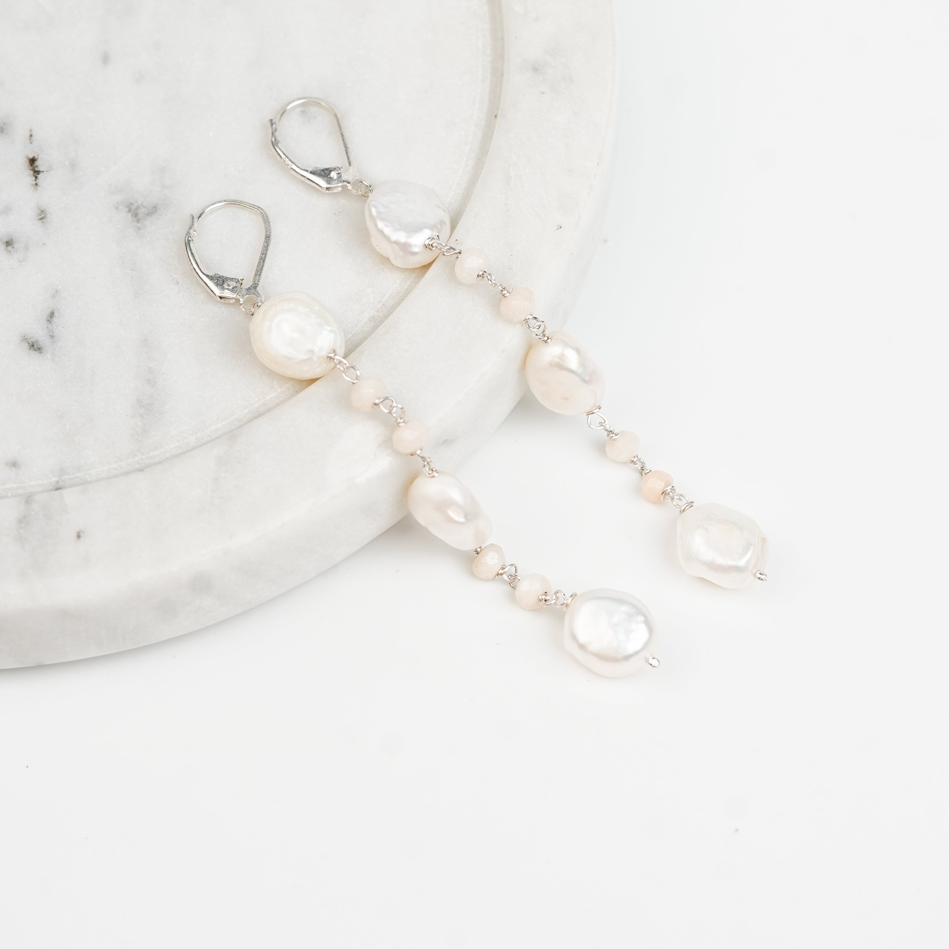 White Jade and Pearl Earrings (Project Handmade)