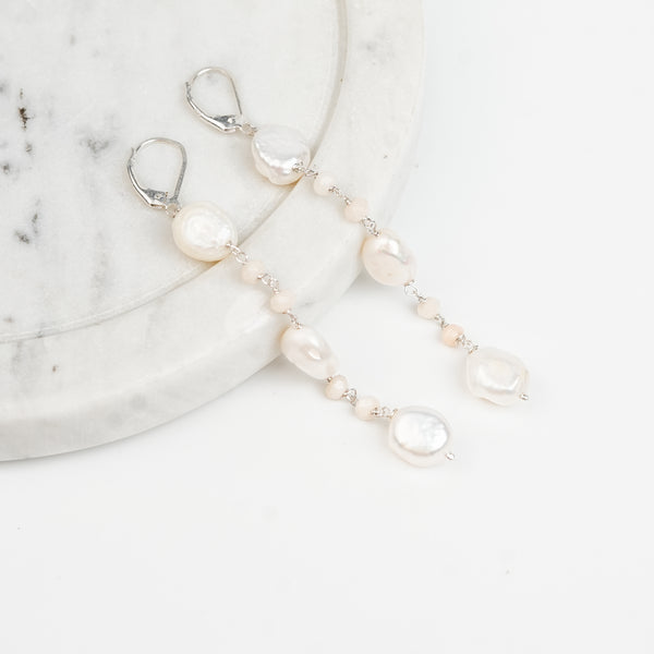 White Jade and Pearl Earrings (Project Handmade)