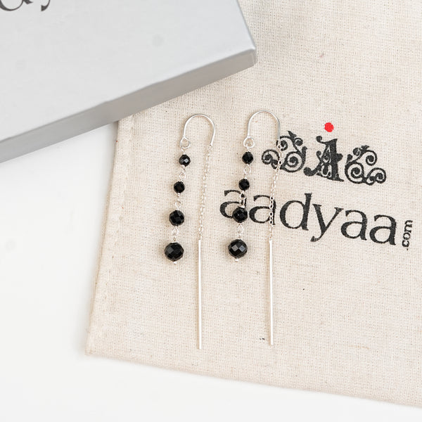 Black Spinel Knot Sui Dhaaga Earrings | 92.5 Sterling Silver