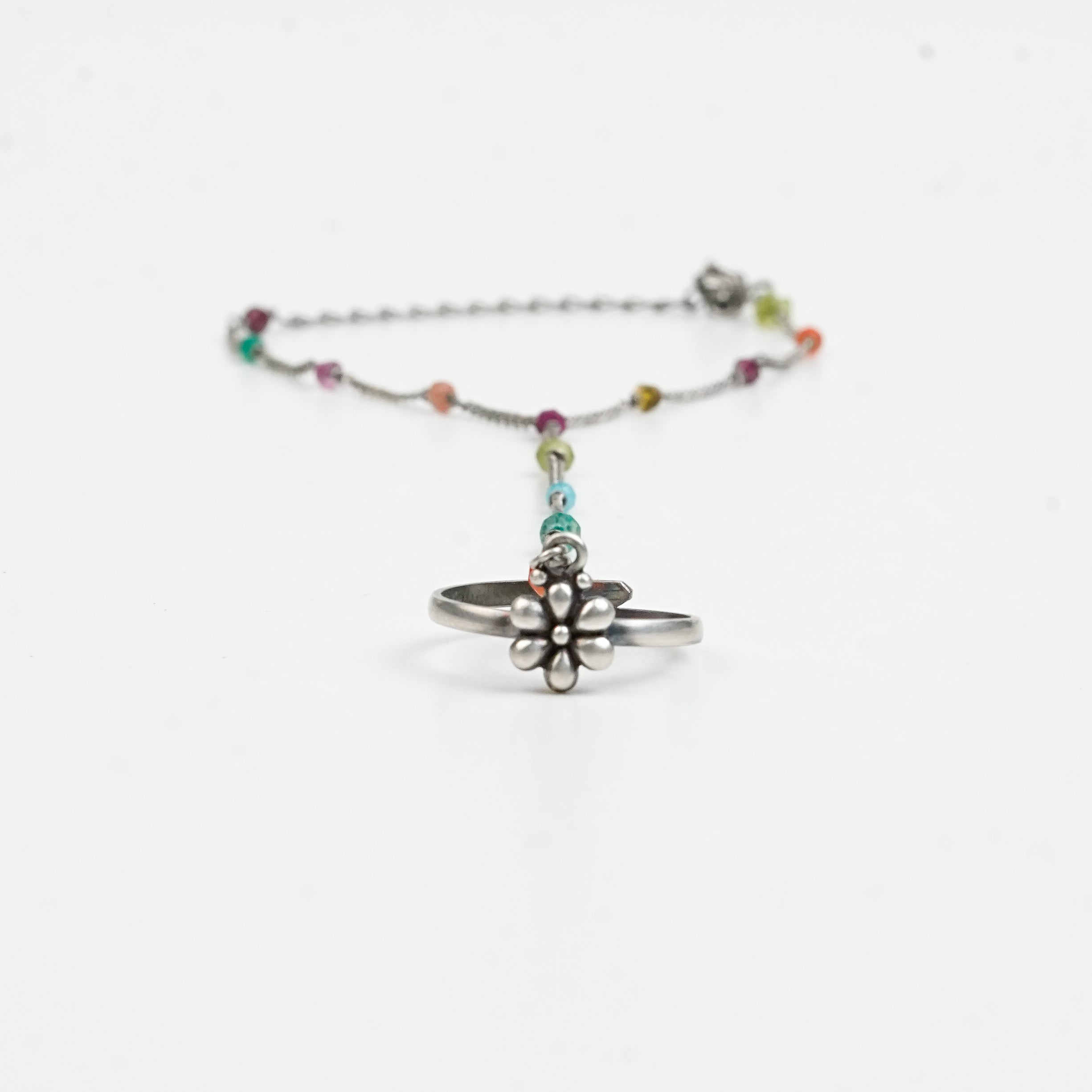 Flower Haath Phool with Multicoloured Stones | 92.5 Sterling Silver