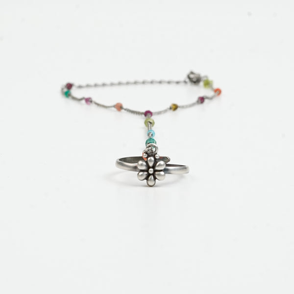 Flower Haath Phool with Multicoloured Stones | 92.5 Sterling Silver