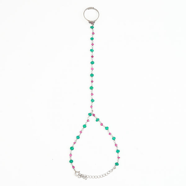Chandrika, Ruby & Green Onyx Ganthan Haath Phool | 92.5 Sterling Silver