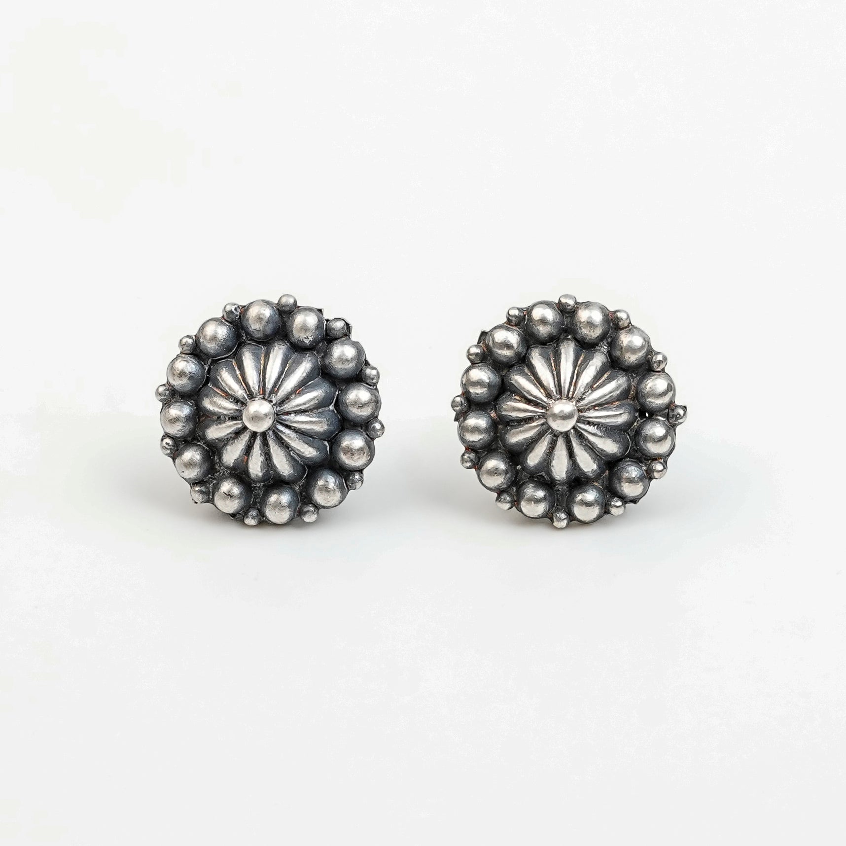 Silver Oxidized Dome Earrings