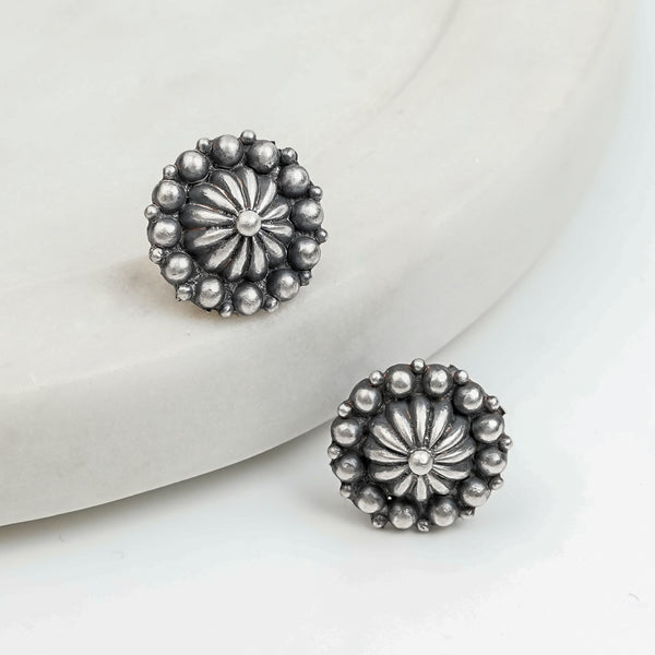 Silver Oxidized Dome Earrings