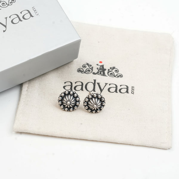 Silver Oxidized Dome Earrings
