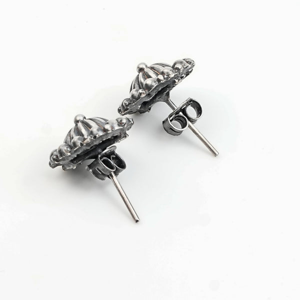 Silver Oxidized Dome Earrings