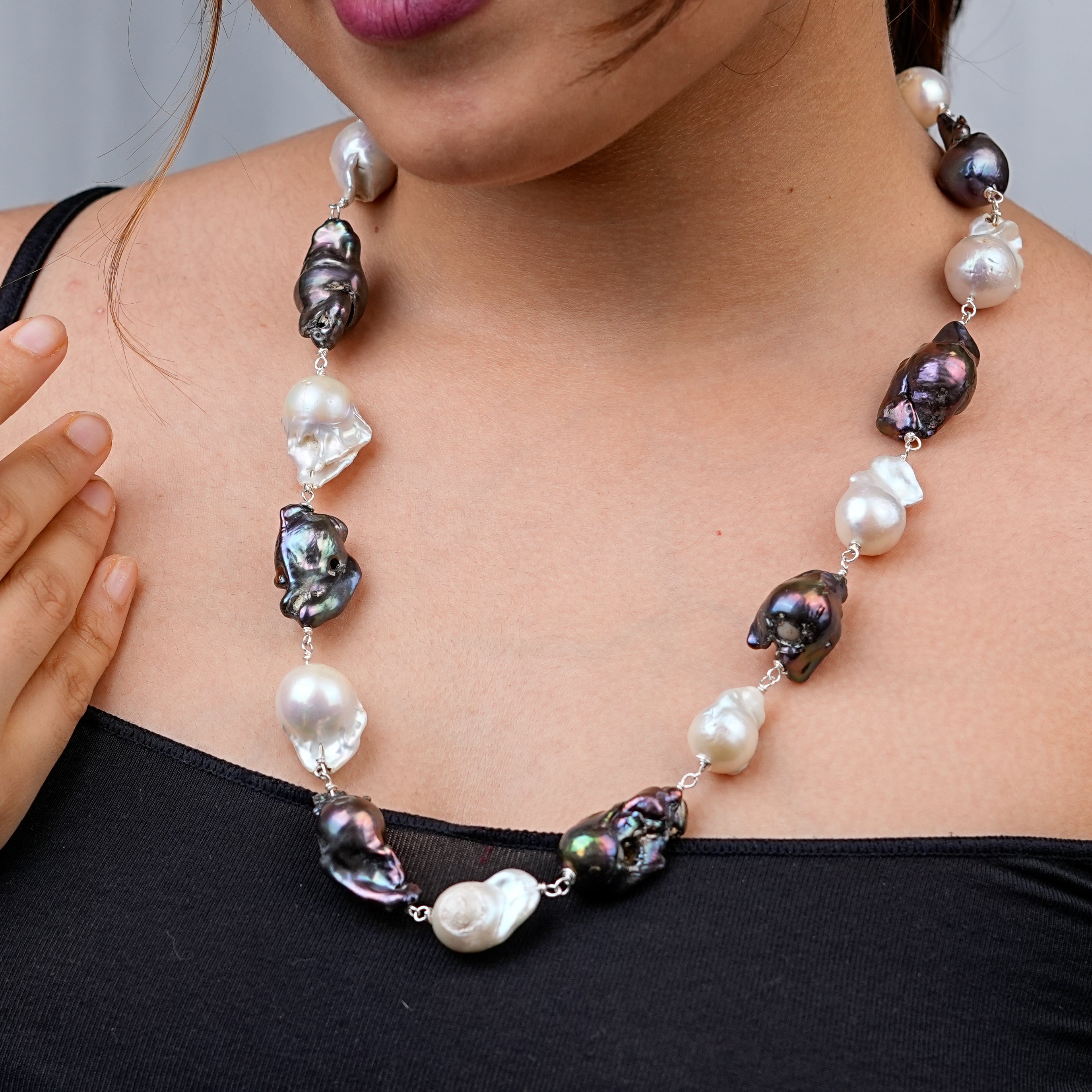 White and Black Baroque Pearl Ganthan Necklace