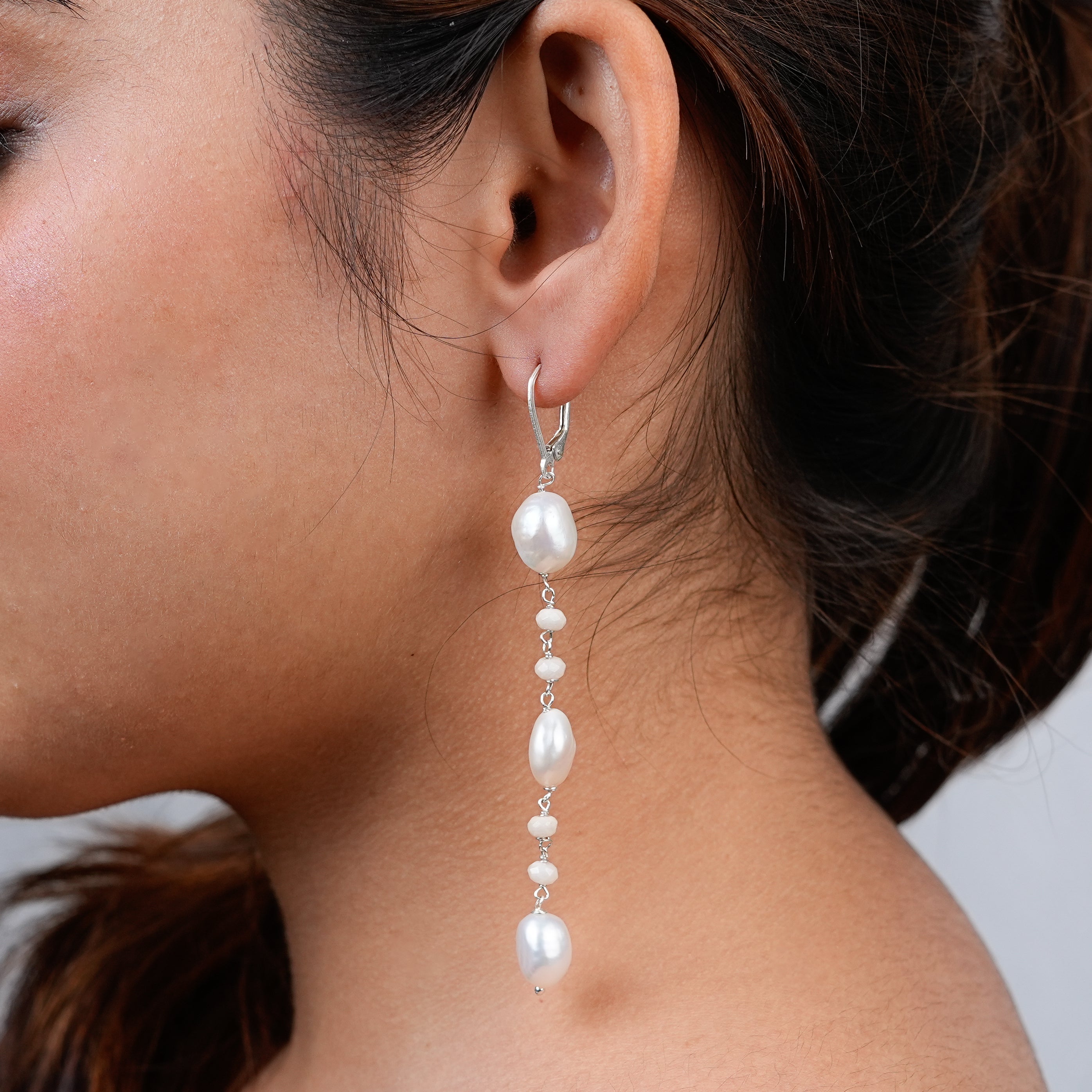 White Jade and Pearl Earrings (Project Handmade)