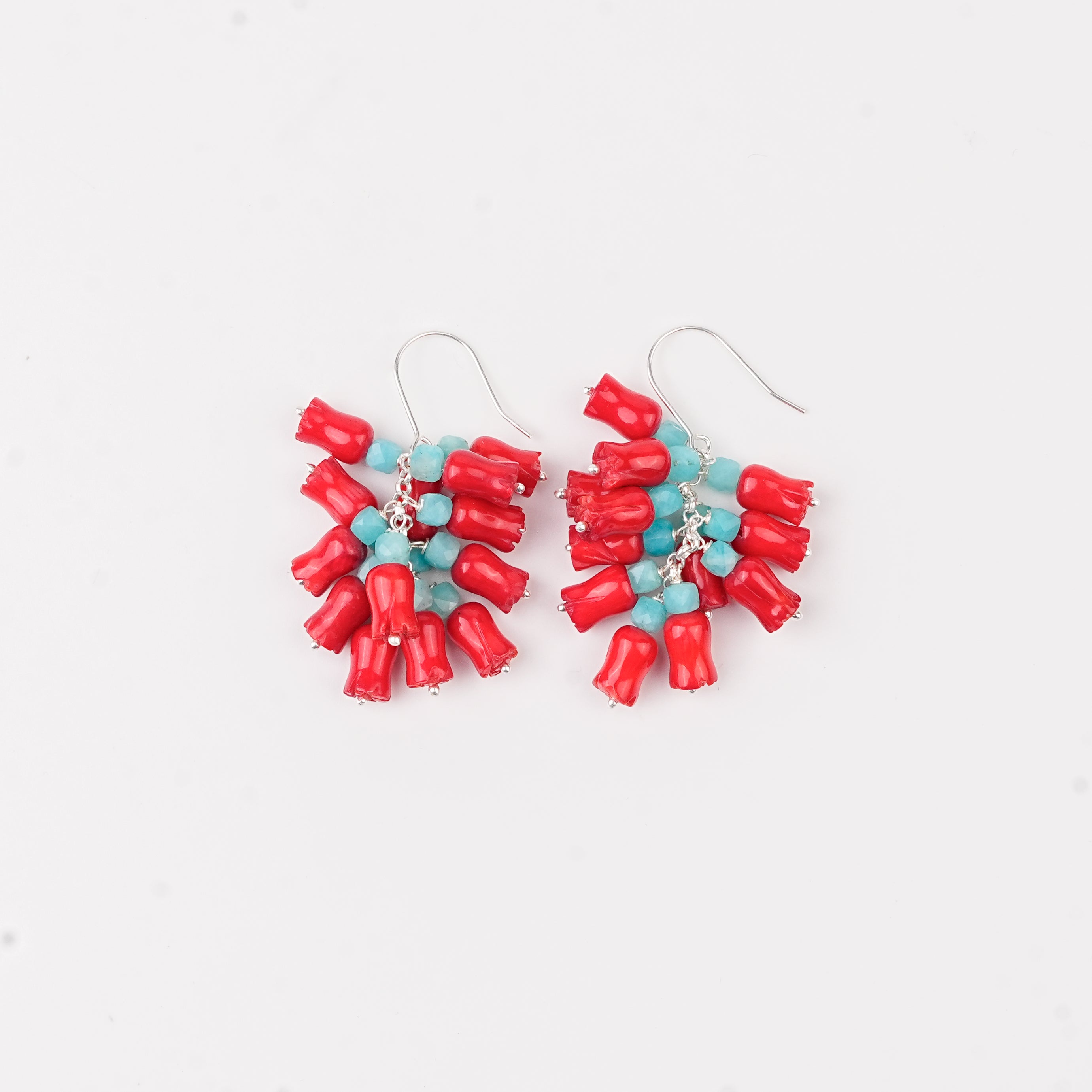 Blue Jade & Coral Bunch Earrings (Project Handmade)