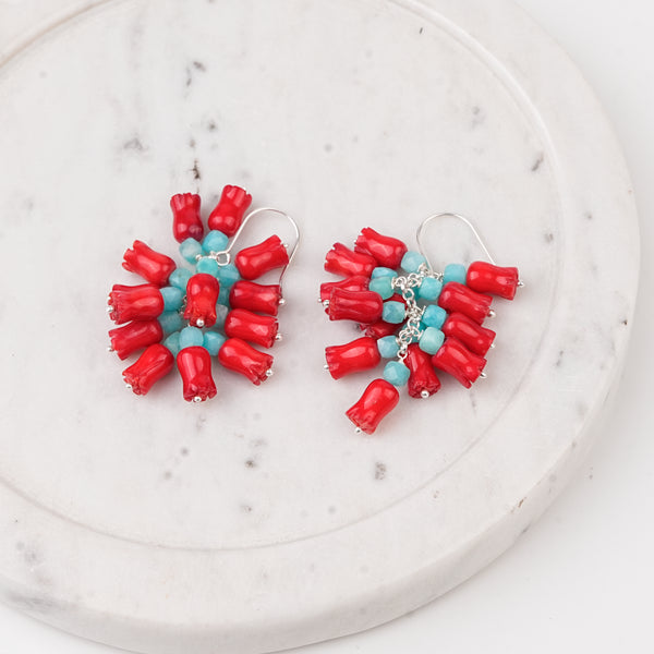 Blue Jade & Coral Bunch Earrings (Project Handmade)