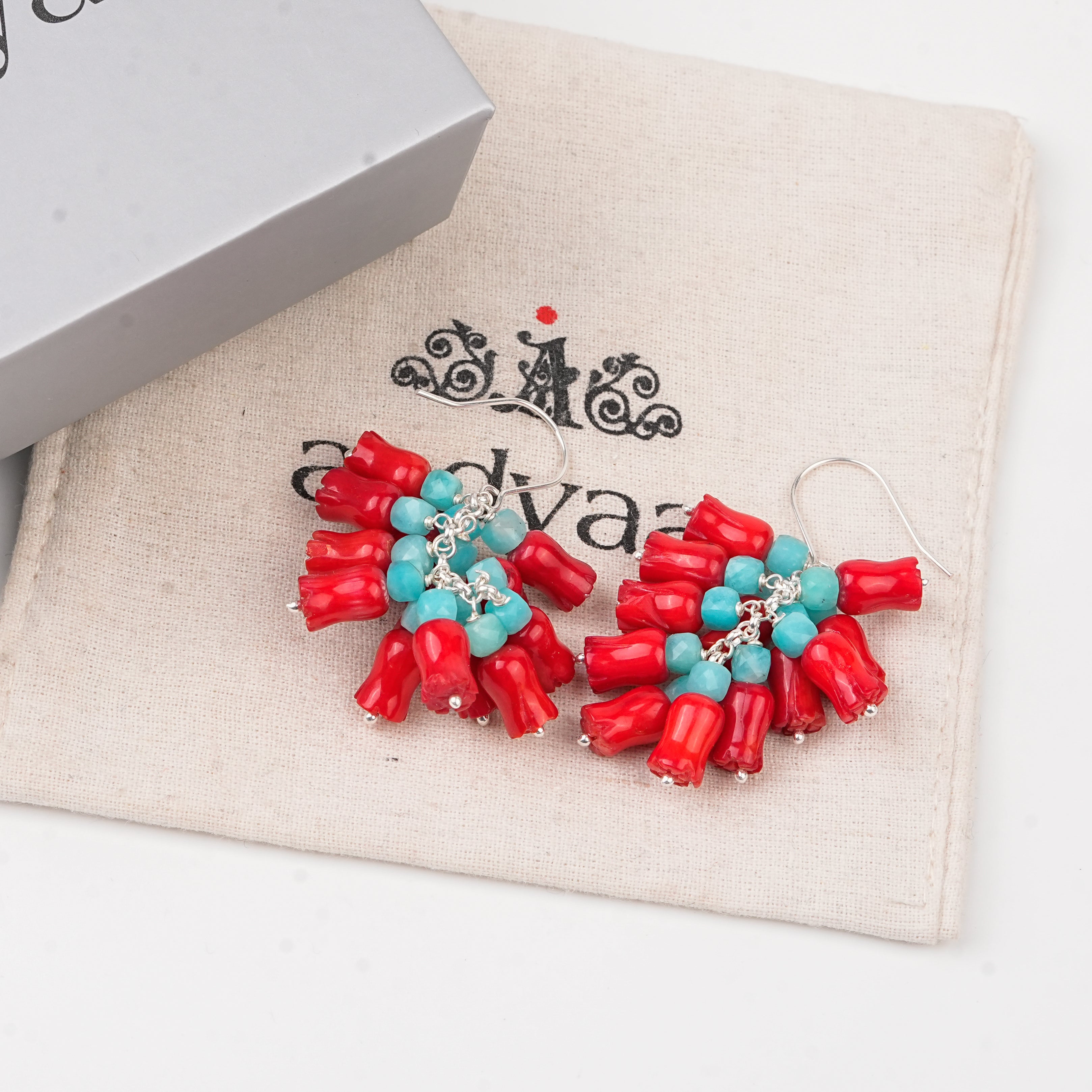 Blue Jade & Coral Bunch Earrings (Project Handmade)