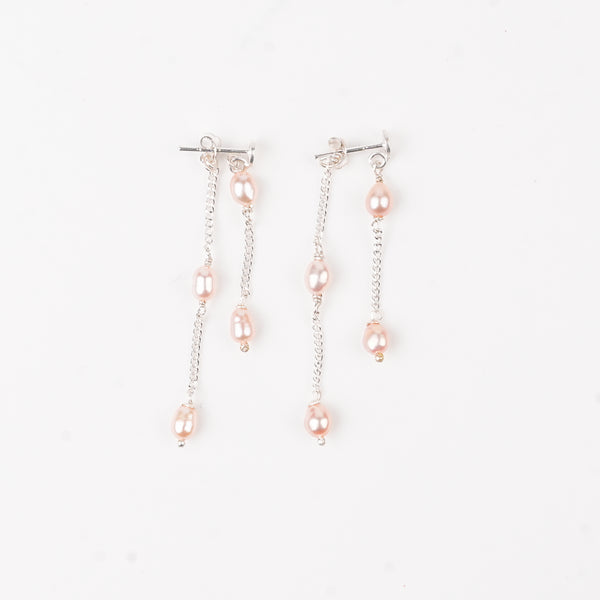 Rice Pearl and Chain Earrings (Project Handmade)