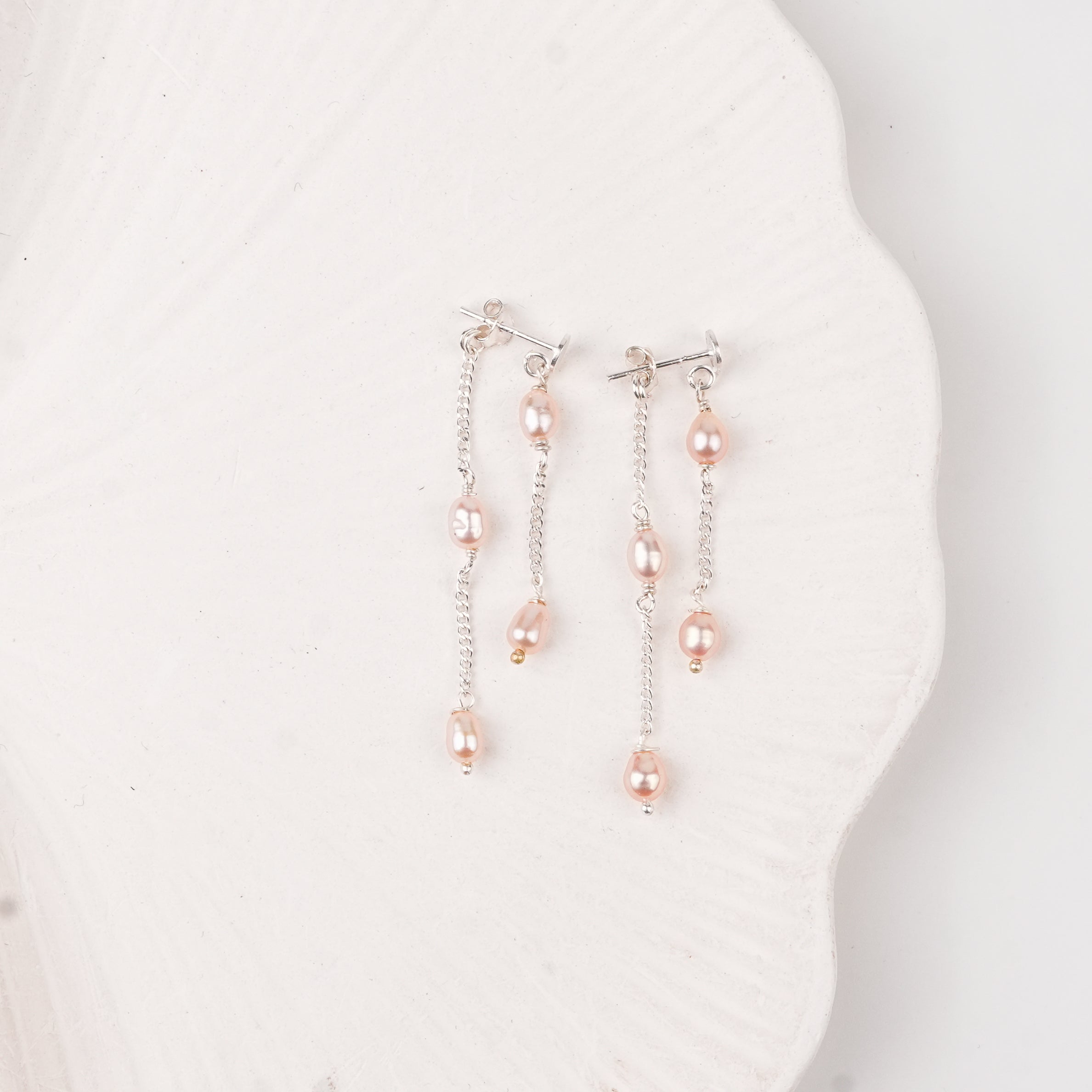 Rice Pearl and Chain Earrings (Project Handmade)