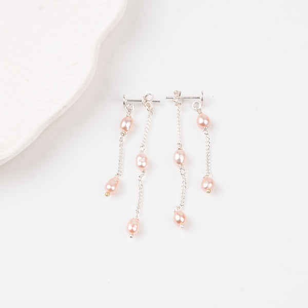Rice Pearl and Chain Earrings (Project Handmade)
