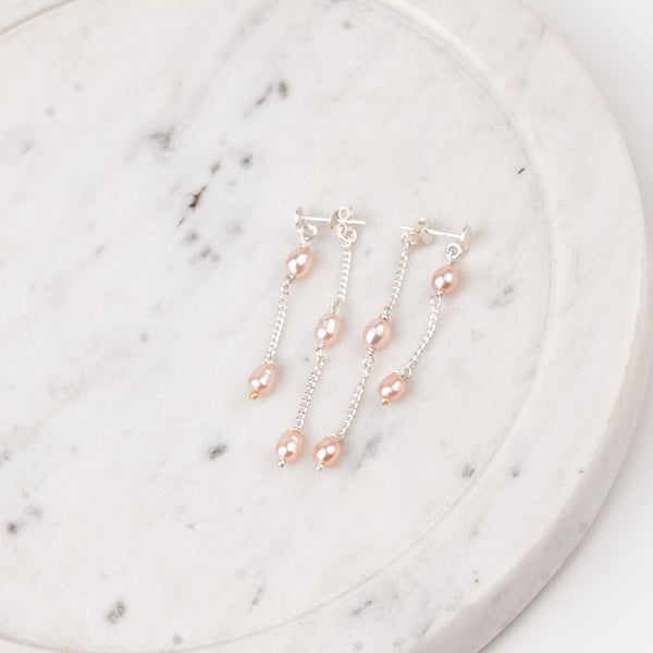 Rice Pearl and Chain Earrings (Project Handmade)