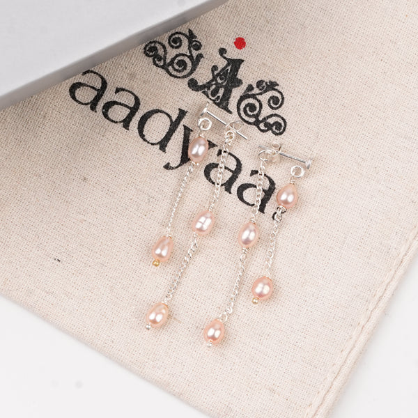 Rice Pearl and Chain Earrings (Project Handmade)
