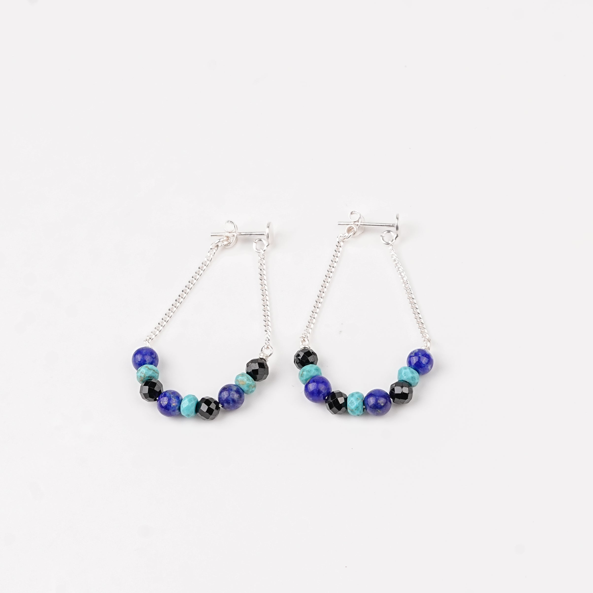 Lapis Lazuli, Turqouise and Black Spinel Earrings (Project Handmade)