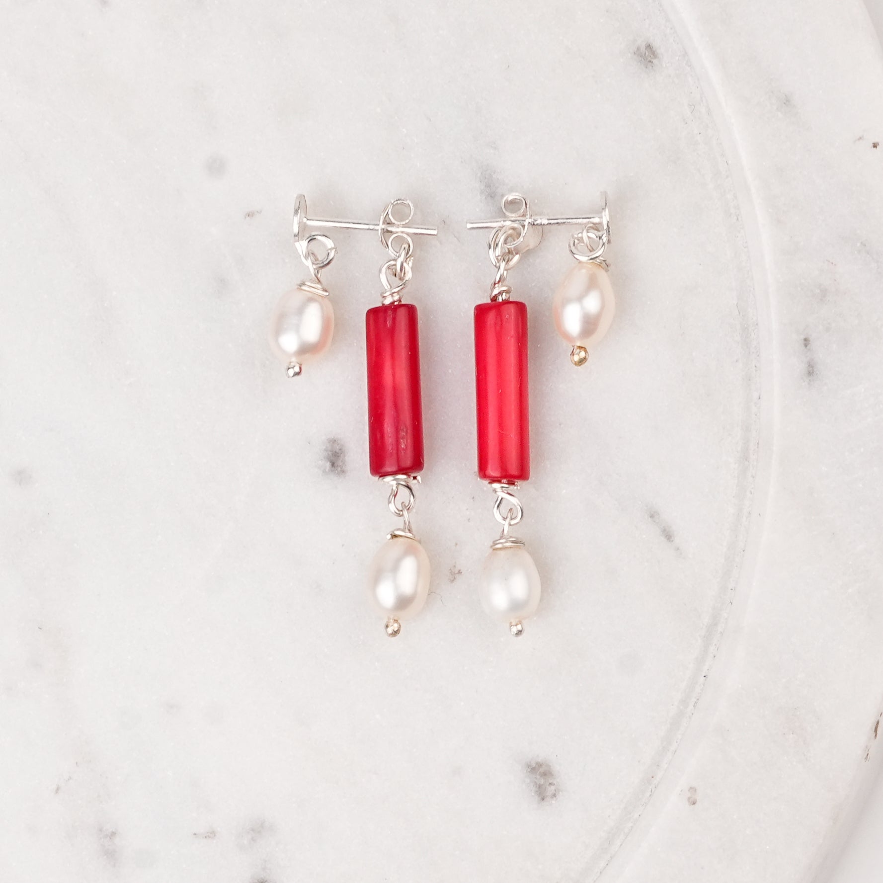 Coral and Freshwater Pearl Earrings (Project Handmade)