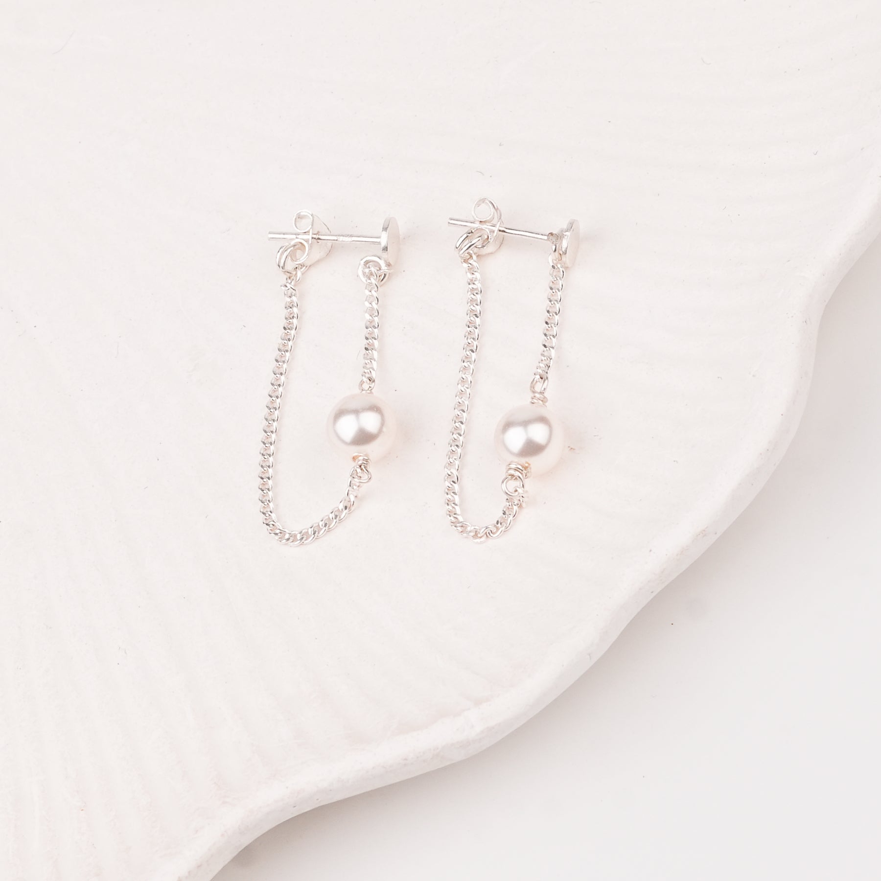 Single Pearl and Chain Earrings (Project Handmade)