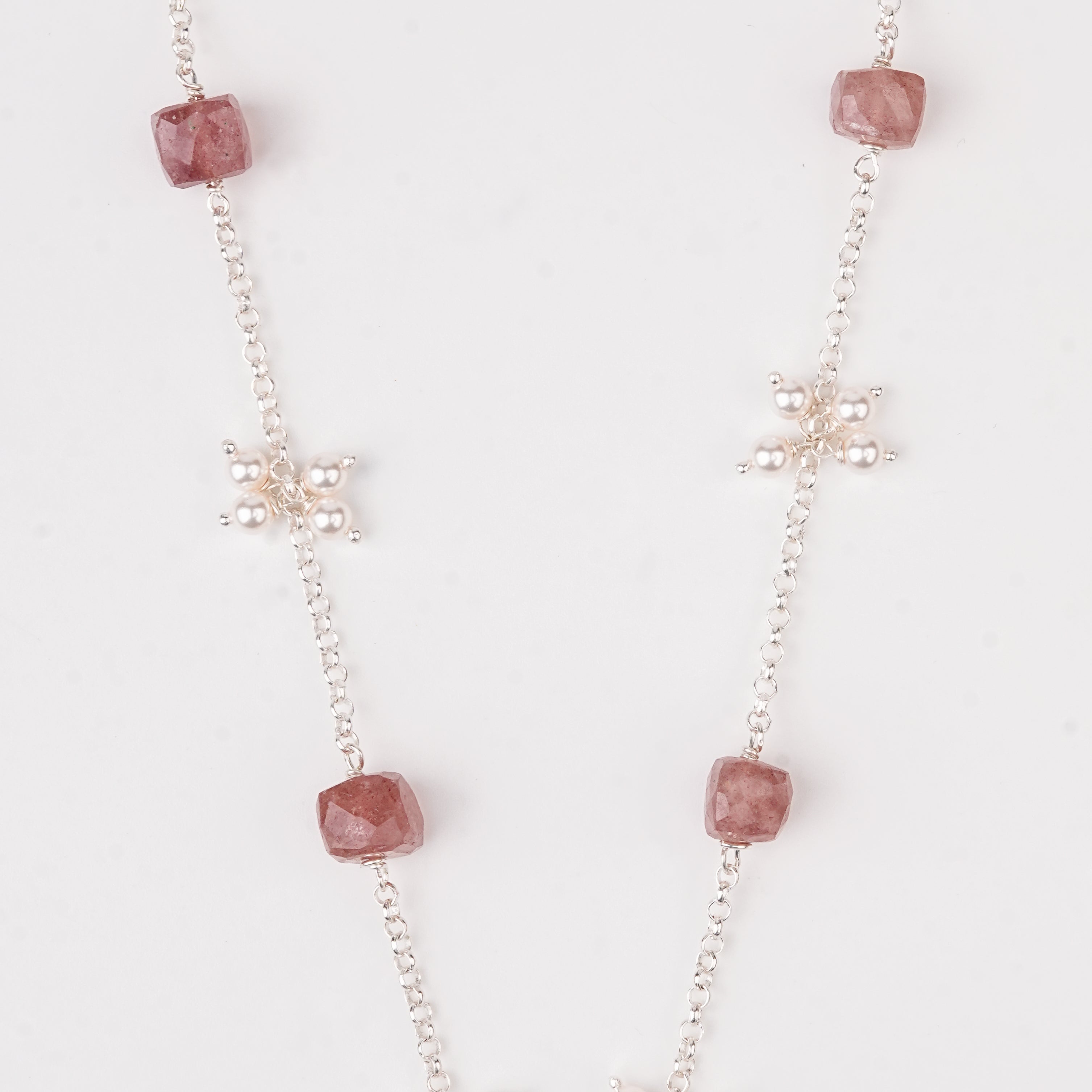 Strawberry Quartz and Pearl Bunch Y Necklace