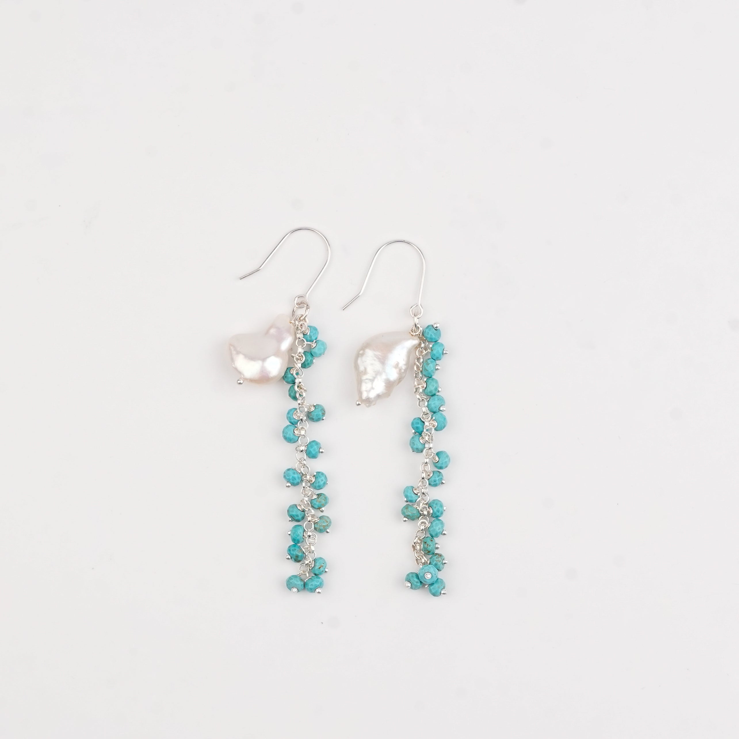 Flat Pearl & Turqouise Vine Earrings (Project Handmade)