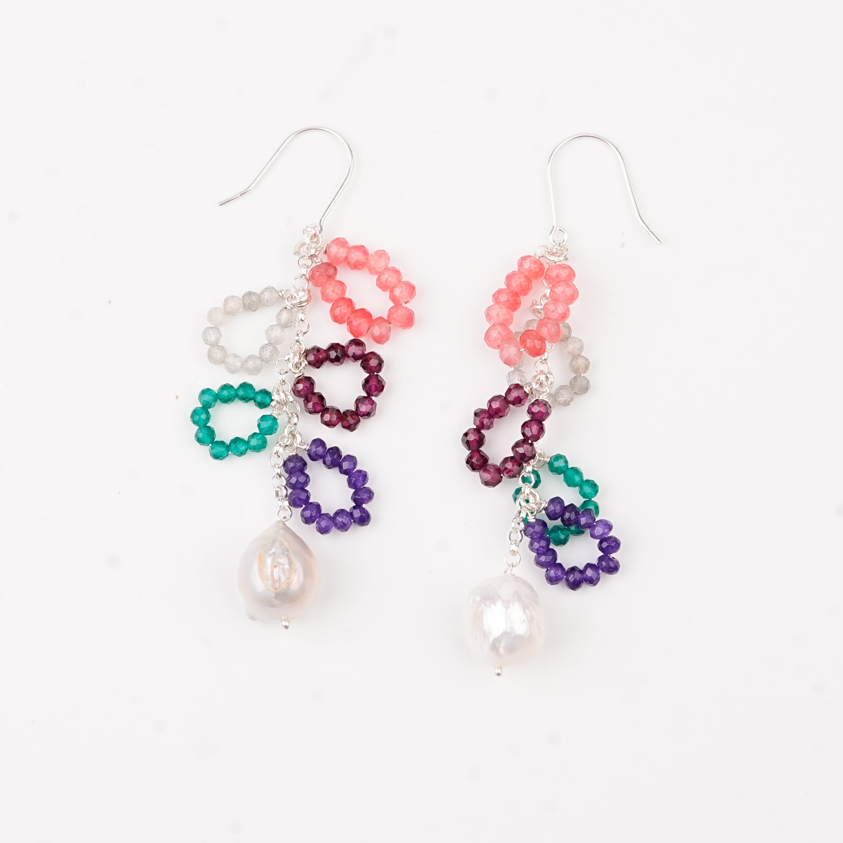Multicolor Stone & Baroque Pearl Earrings (Project Handmade)
