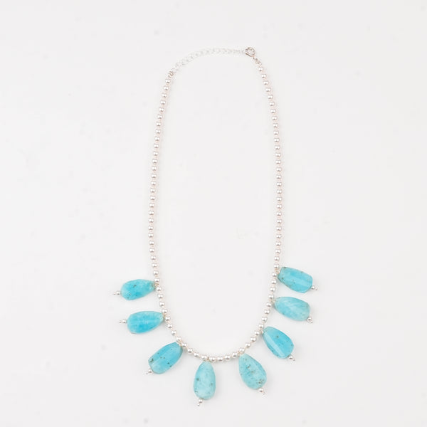 Luxe Necklace - Pearl and Larimar Drops