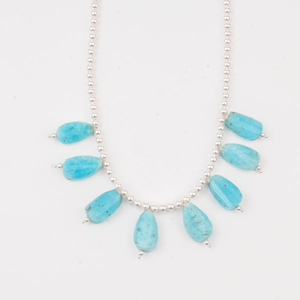 Luxe Necklace - Pearl and Larimar Drops