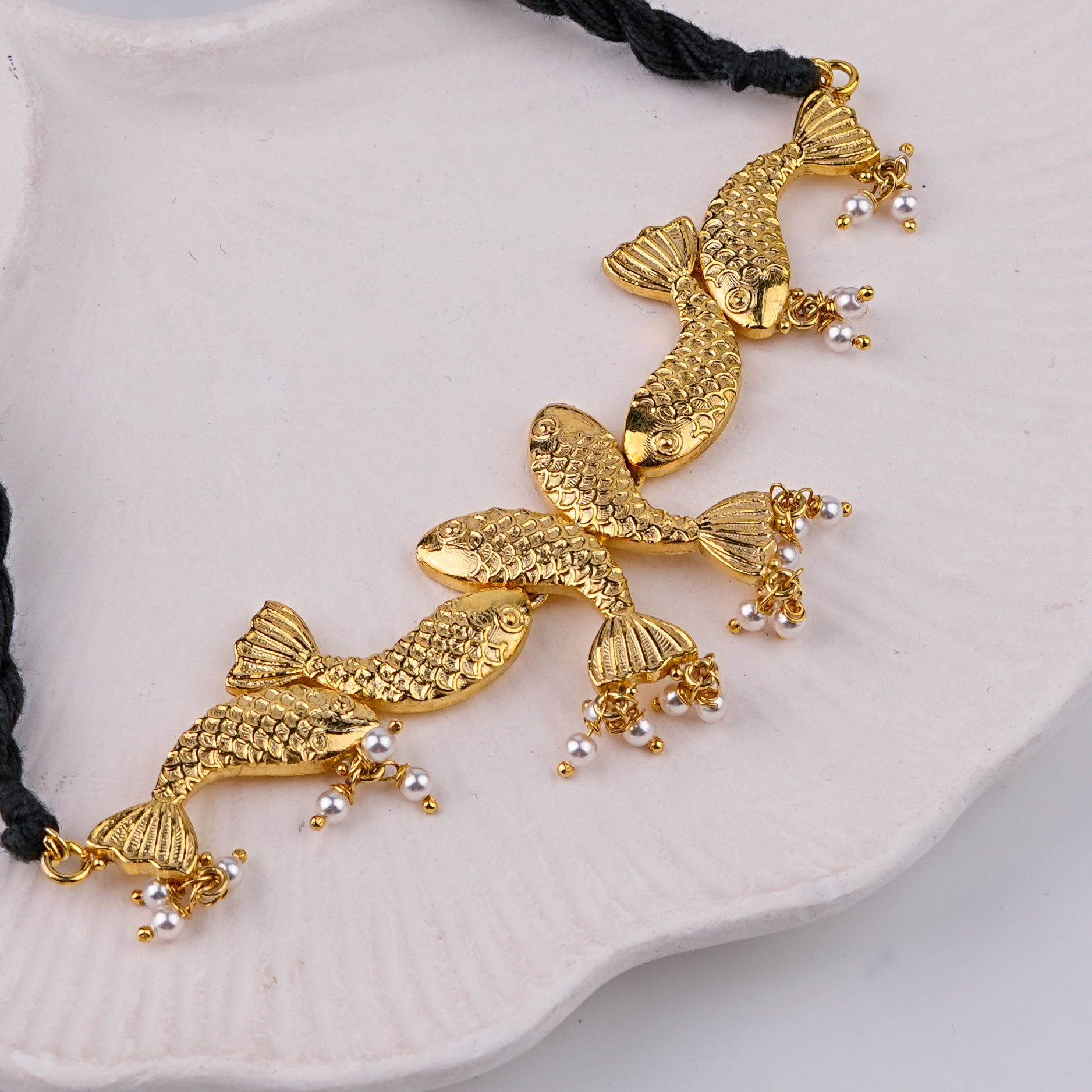 Silver Matsya Choker Necklace | 22K Gold-Plated