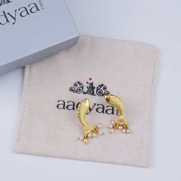 Silver Matsya Earrings | 22K Gold-Plated