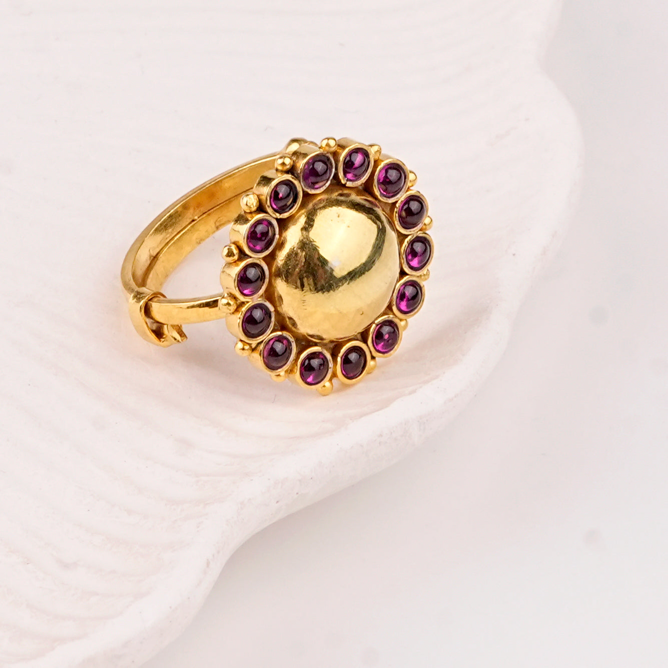 Silver Pink Flower Ring | 22K Gold-Plated
