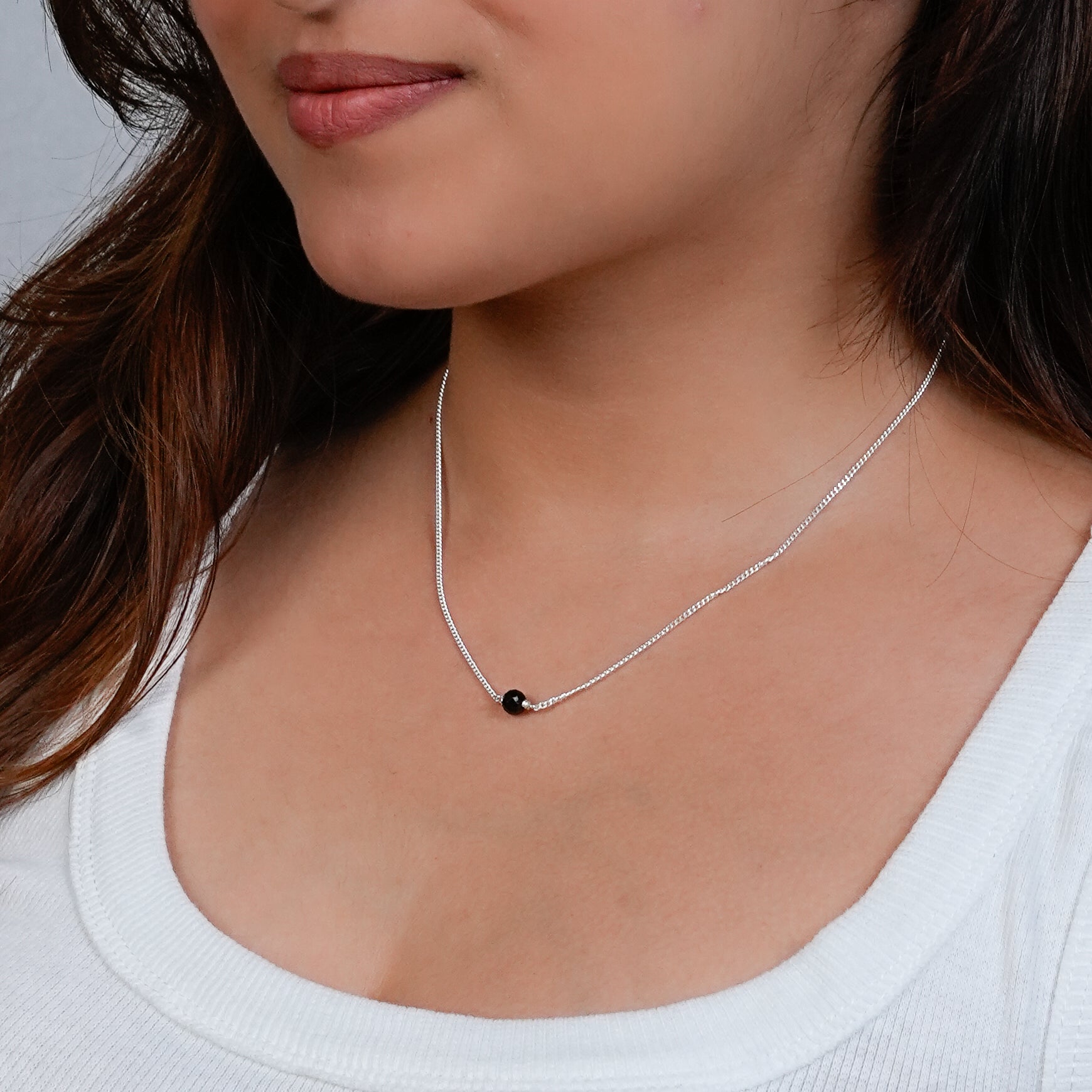 Single Black Spinel Mangalsutra | 92.5 Sterling Silver