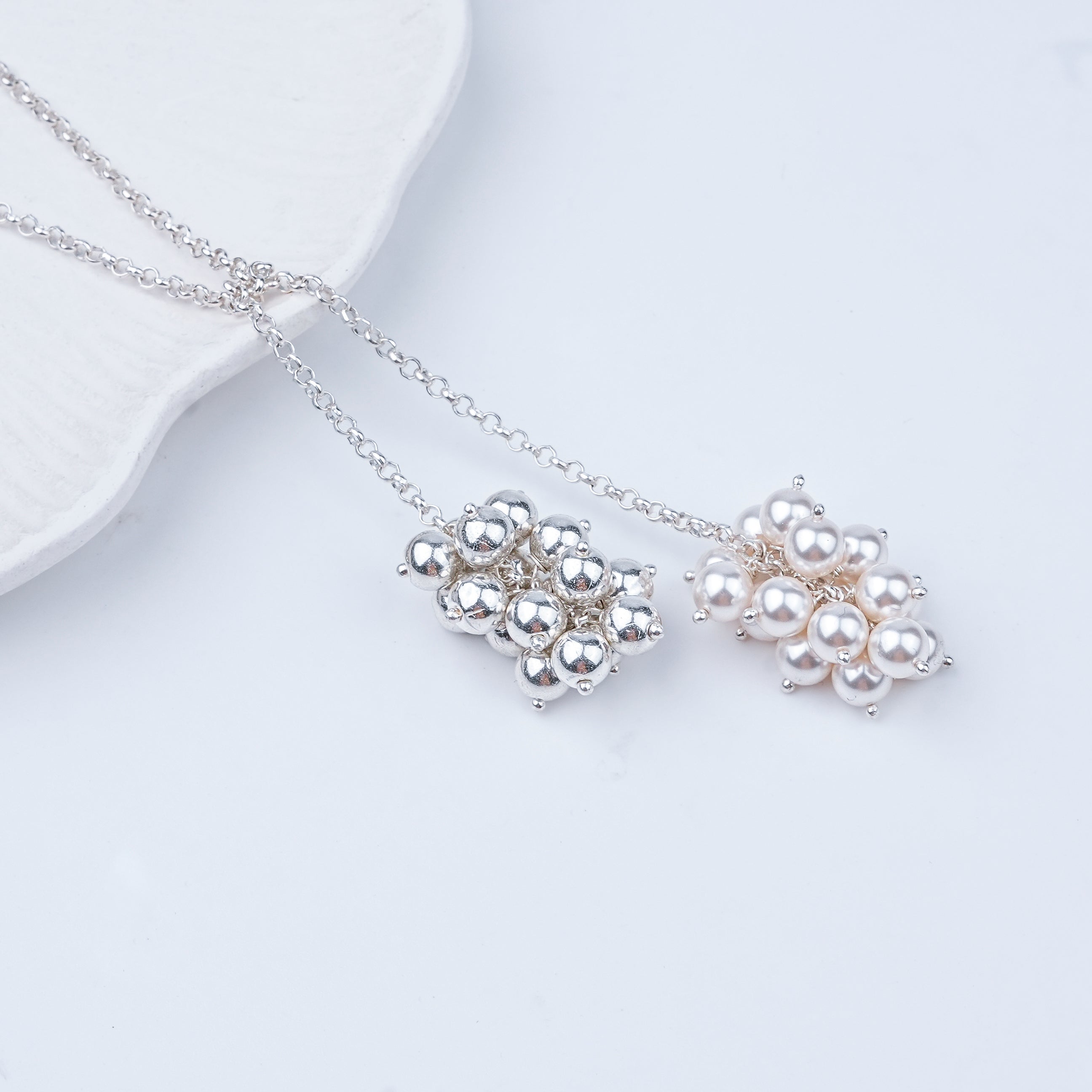 Pearl & Sarmanee Bunch Tie & Wear Necklace | 92.5 Sterling Silver