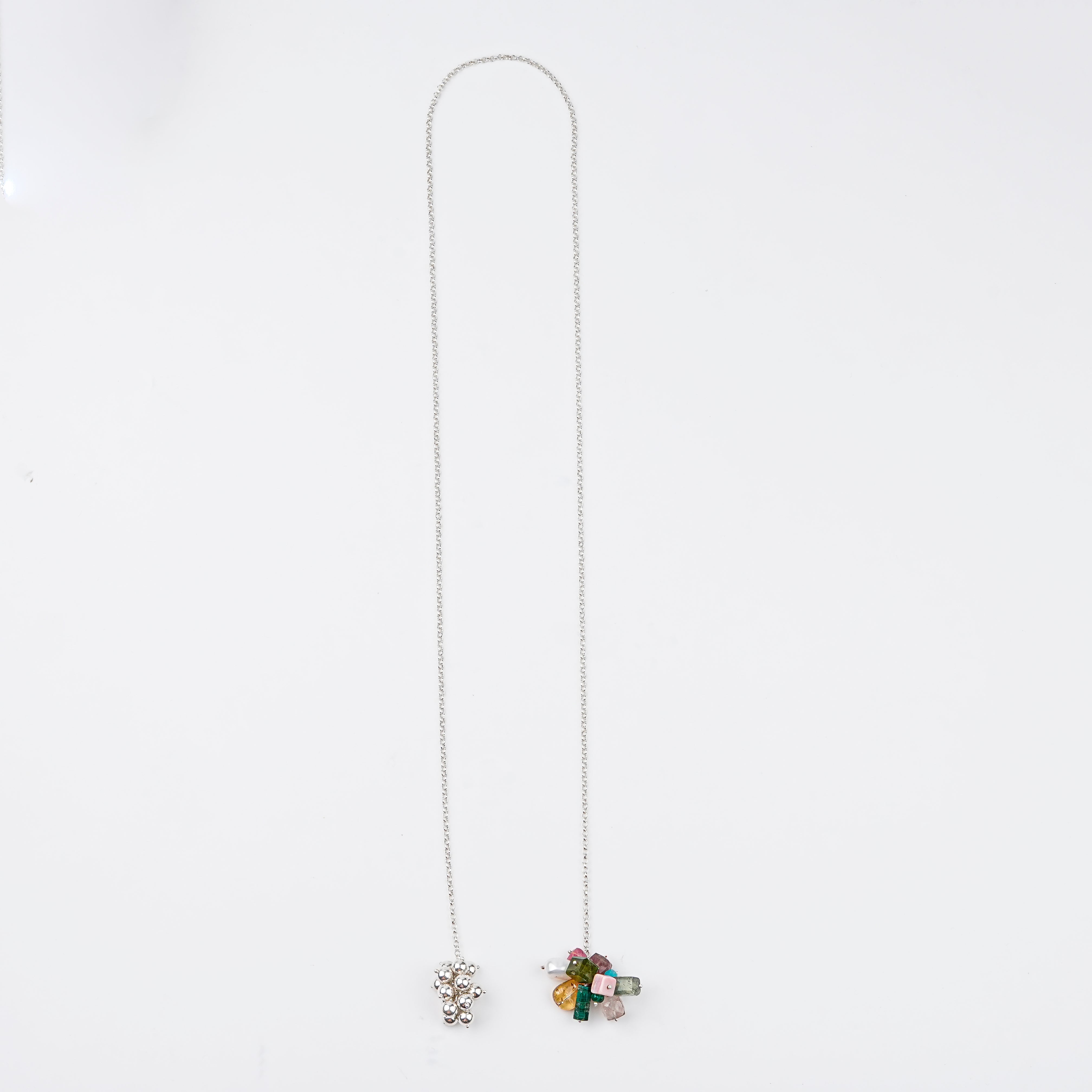 Multicolour Stones & Sarmanee Bunch Tie & Wear Necklace | 92.5 Sterling Silver