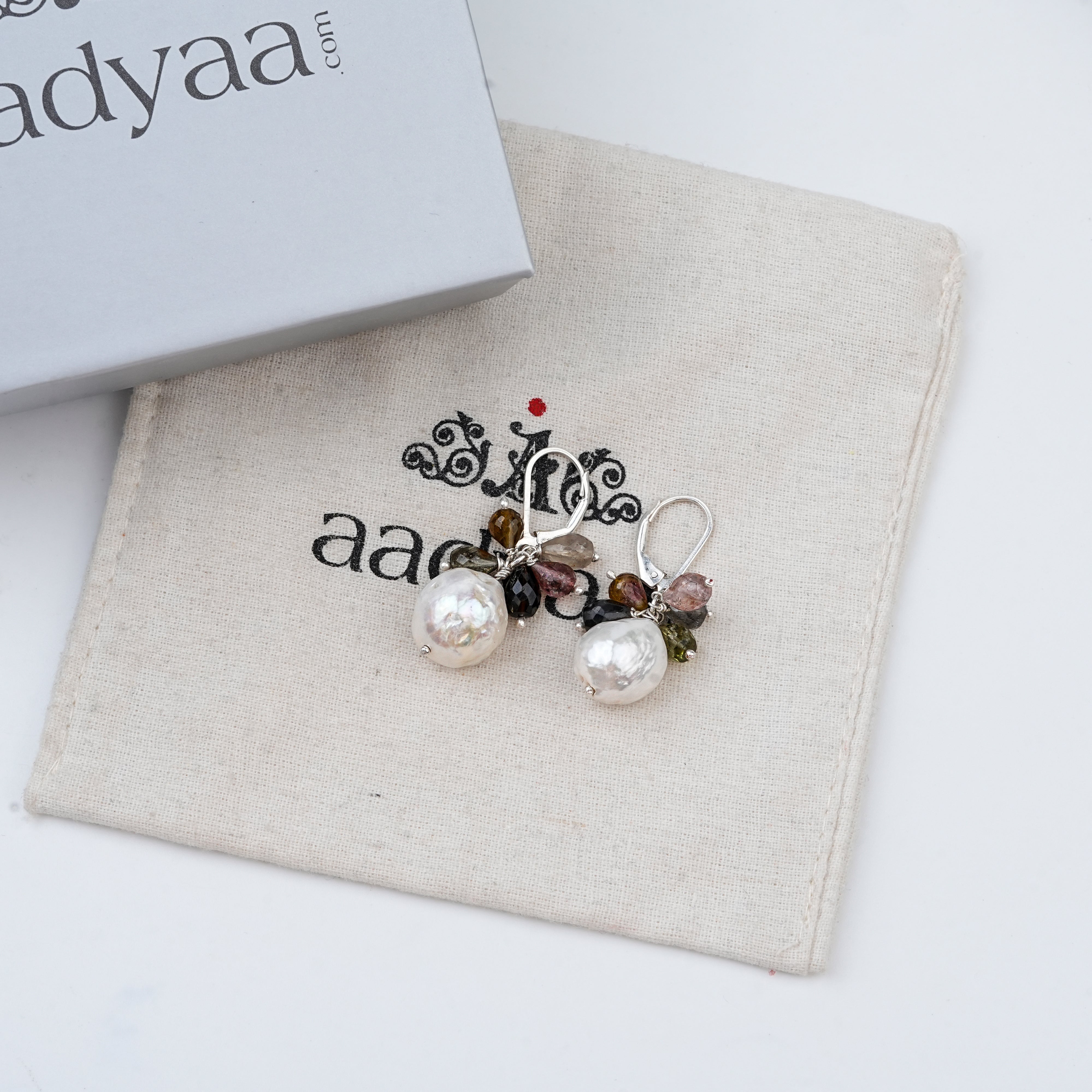 Tourmaline Bunch & Pearl Silver Earrings (Project Handmade)
